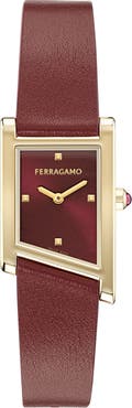 FERRAGAMO Asymetrique Leather Strap Watch, 22mm x 36mm