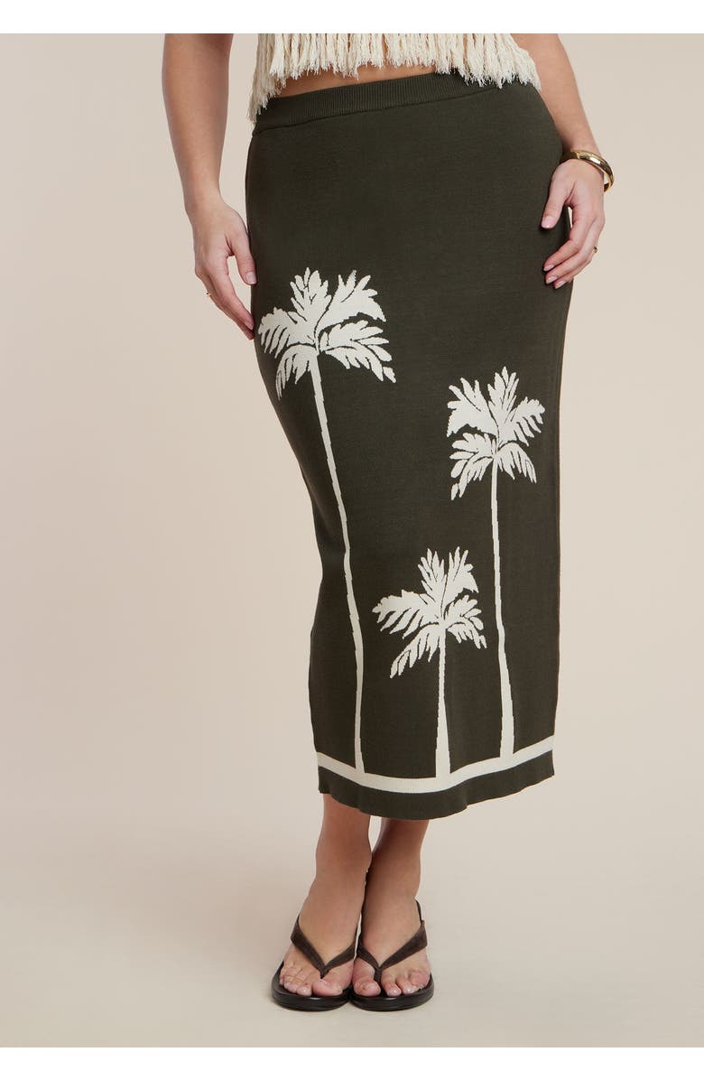 ELOQUII Intarsia Column Skirt, Main, color, Trio Palm Olive