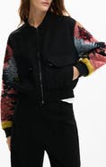 Desigual Bead Detail Mixed Media Bomber Jacket