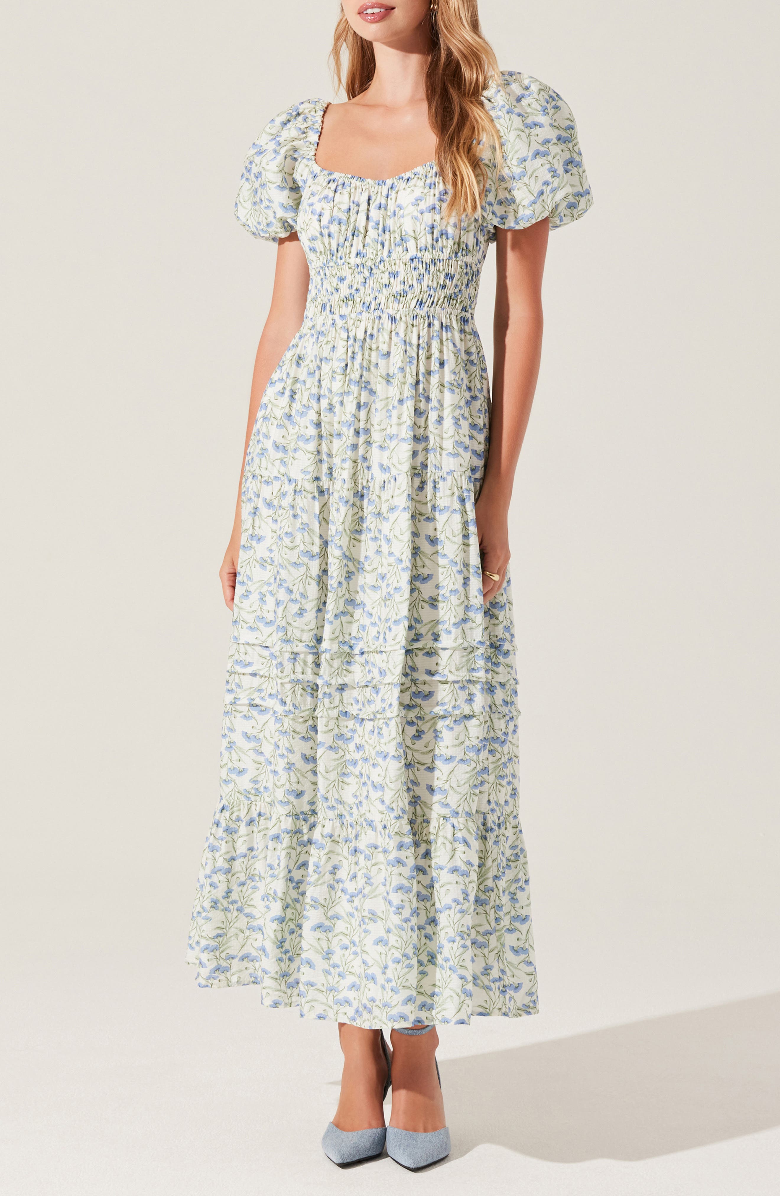ASTR the Label Florentina Floral Print Smocked Dress