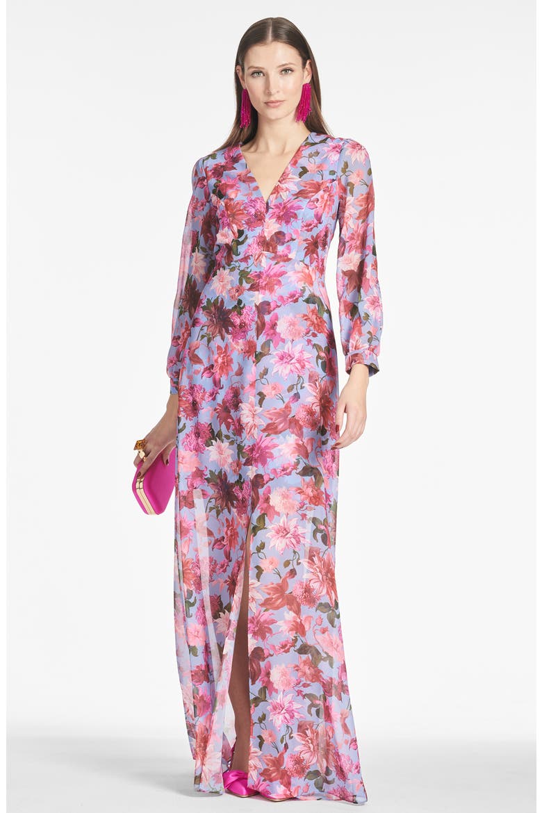 Penny Long Sleeve Chiffon A-Line Gown, Alternate, color, PINK PERIWINKLE DAHLIA