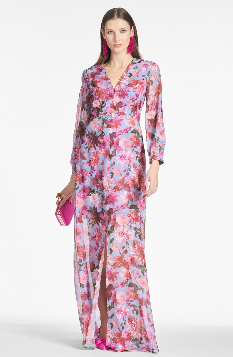 Sachin & Babi Penny Long Sleeve Chiffon A-Line Gown, Alternate, color, 