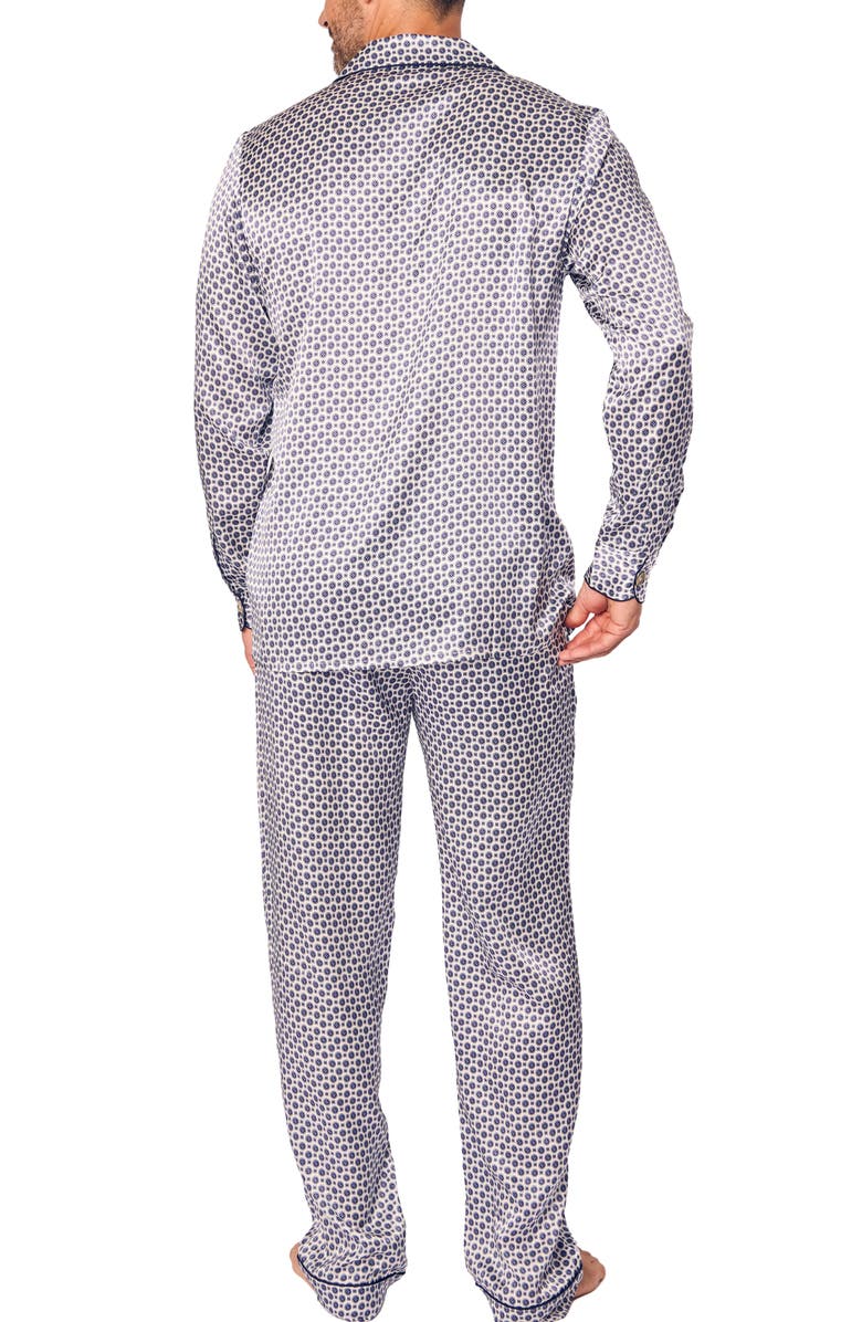 Petite Plume Foulard Print Mulberry Silk Pajamas, Alternate, color, Navy