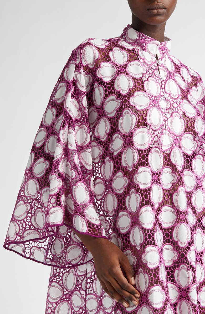 La Vie Style House Tulip Appliqué Eyelet Cover-Up Caftan, Alternate, color, Maroon