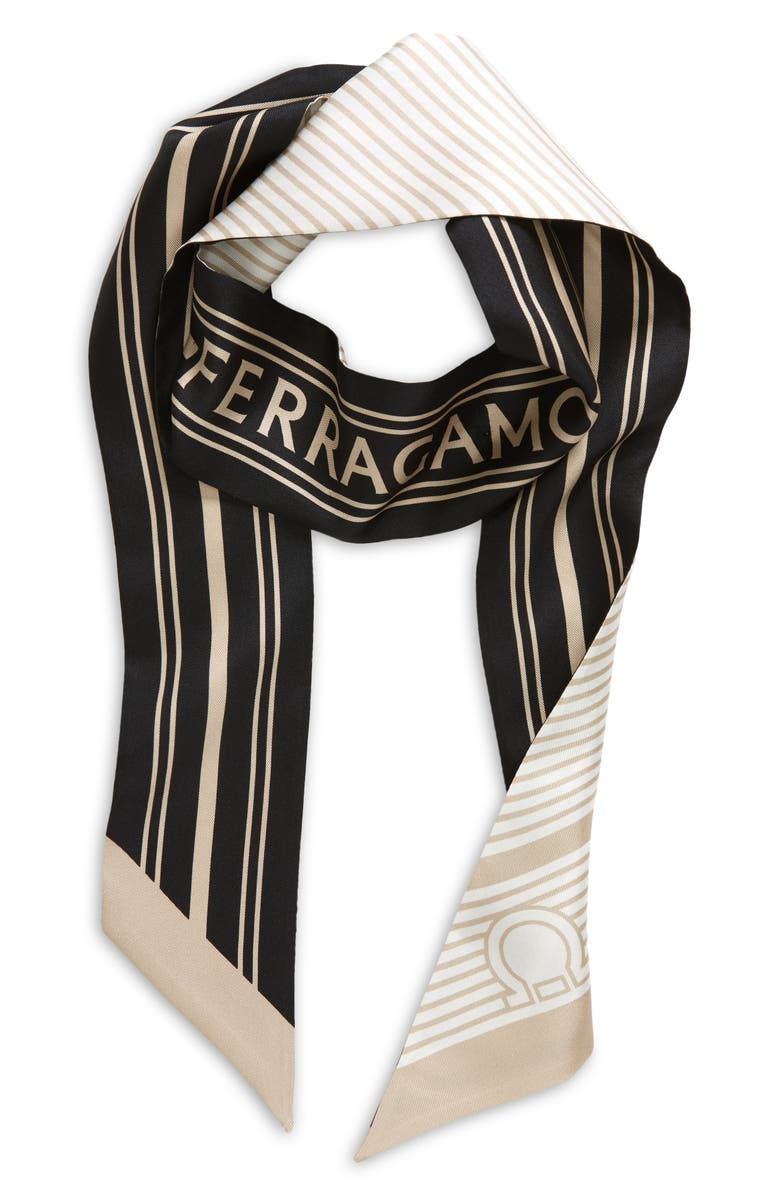FERRAGAMO Focus Stripe Print Silk Twilly Scarf, Alternate, color,