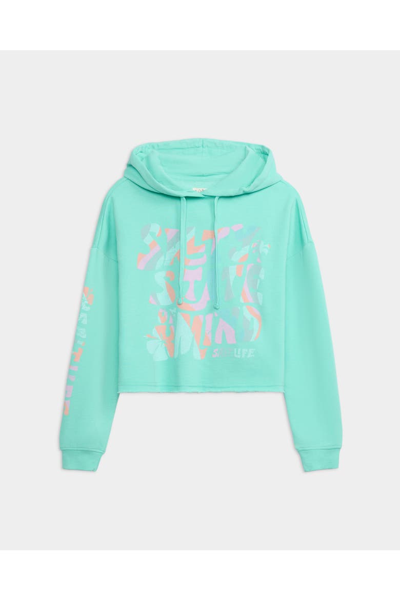 Salty Mind Long Sleeve Ocean Wash Fleece Cropped Hoodie, Main, color, Pool Blue