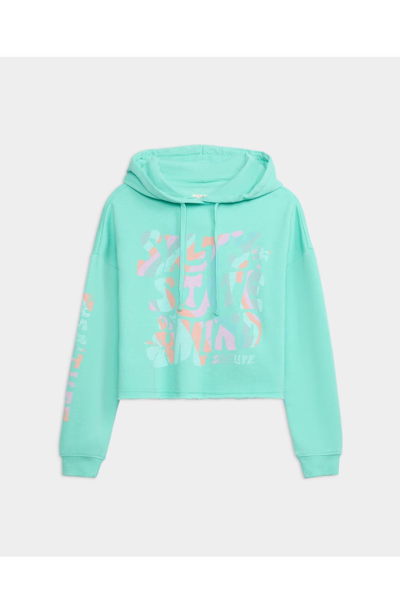 Salt Life Salty Mind Long Sleeve Ocean Wash Fleece Cropped Hoodie, Main, color, 