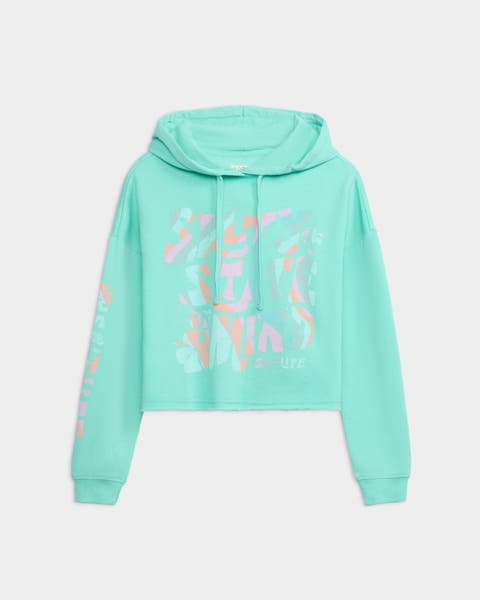 Salty Mind Long Sleeve Ocean Wash Fleece Cropped Hoodie