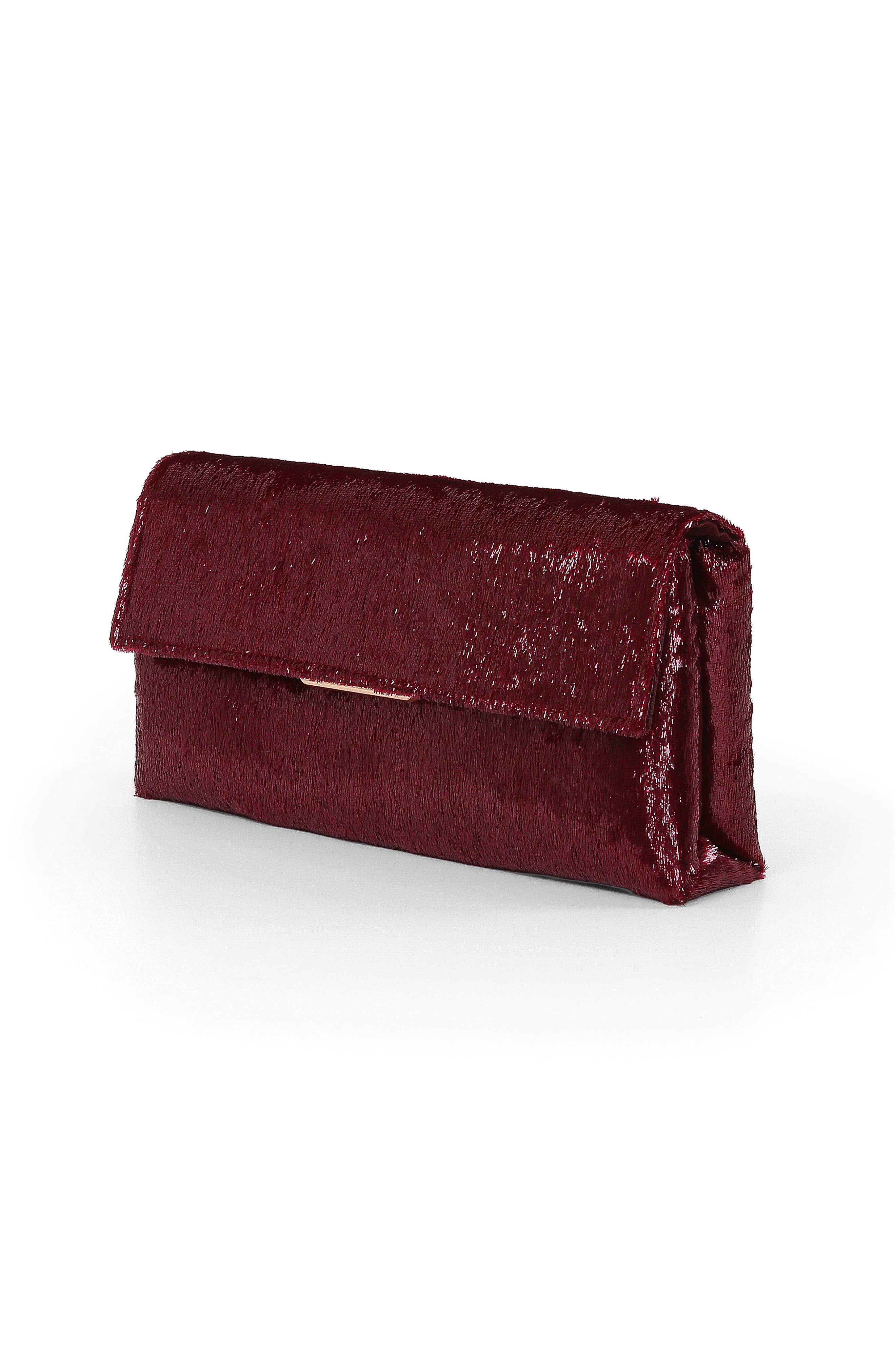 Jewel Badgley Mischka Angel Soft Faux Pony Hair Envelope Clutch, Alternate, color, Dark Red