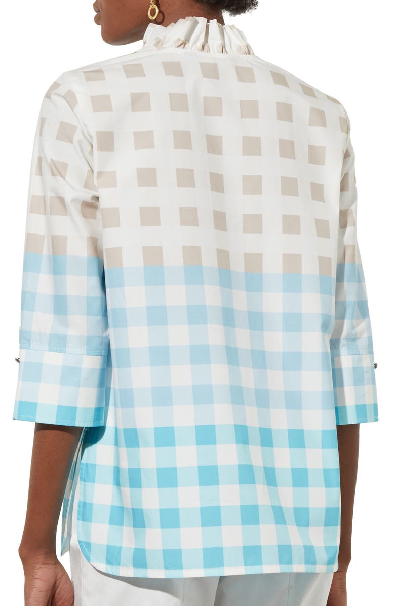 Ming Wang Ruffle Neck Gingham Shirt, Alternate, color,
