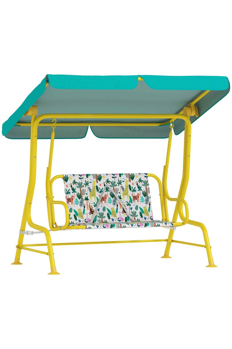 2-Seater Kids Porch Swing with Safety Belts and Adjustable Canopy, Alternate, color, Green