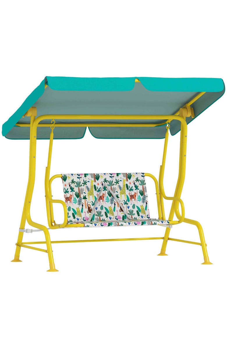 Qaba 2-Seater Kids Porch Swing with Safety Belts and Adjustable Canopy, Alternate, color, Green