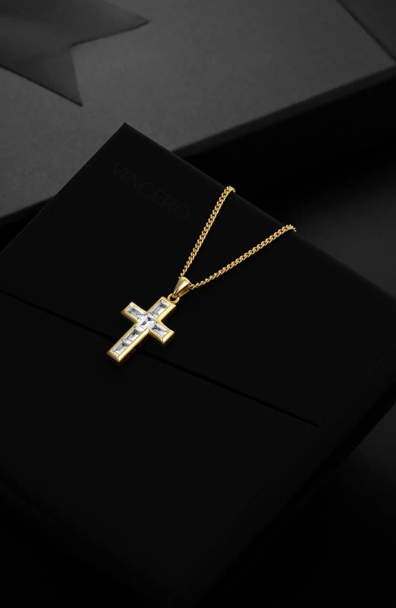 Vincero Cubic Zirconia Cross Pendant Necklace, Alternate, color, Gold