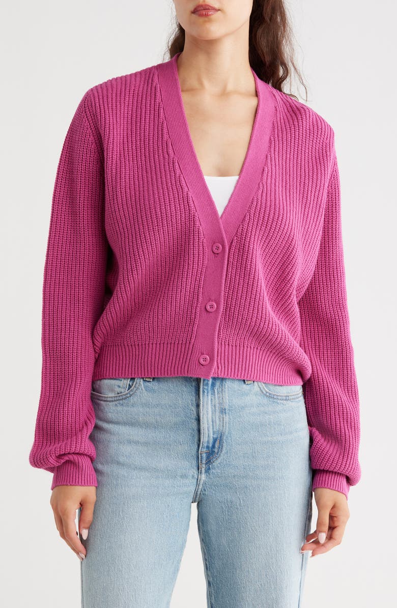 Melrose and Market Button-Up Cropped Knit Cardigan, Main, color, Pink Haze