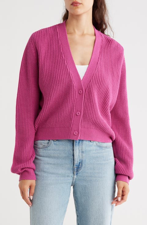 Button-Up Cropped Knit Cardigan