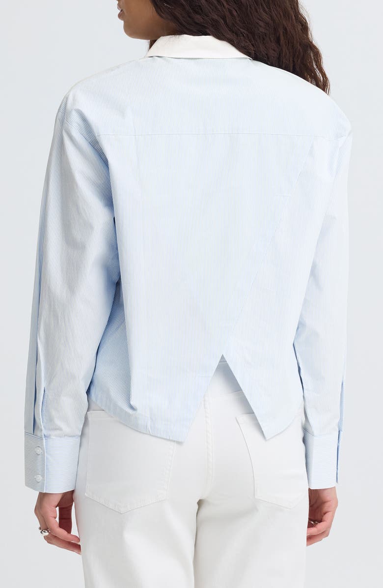 ICHI Stripe Split Hem Crop Cotton Button-Up Shirt, Alternate, color, 