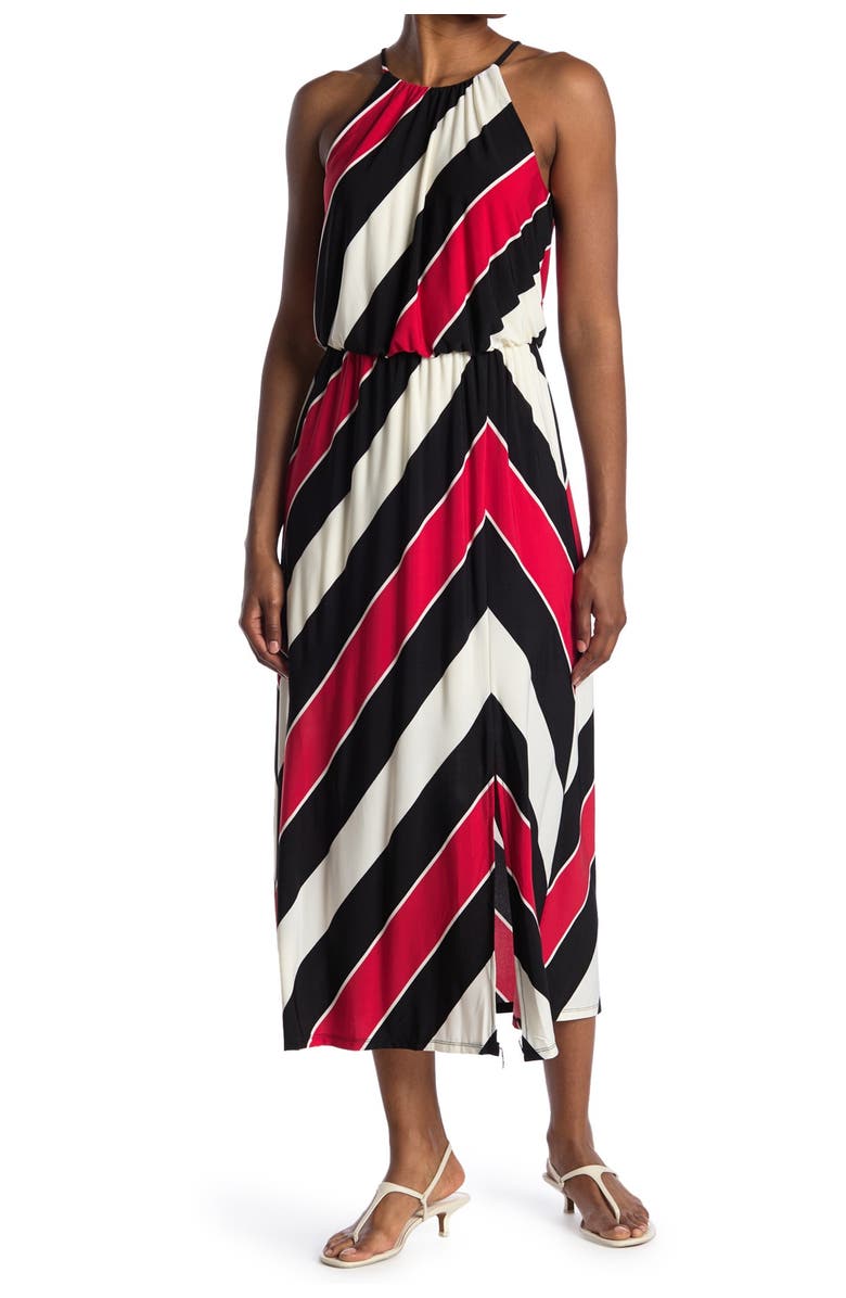 London Times Striped Blouson Halter Maxi Dress, Main, color,