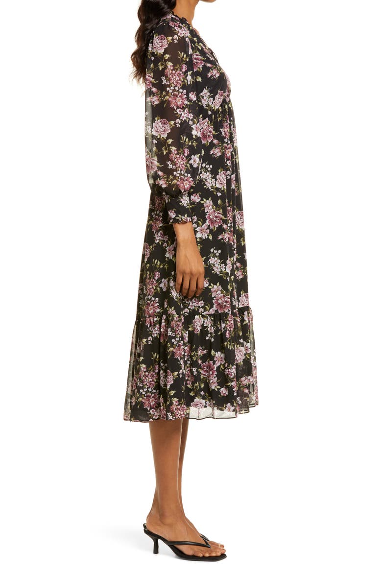 Floral Long Sleeve Midi Dress, Alternate, color, ANTIQUE ROSE FLORAL