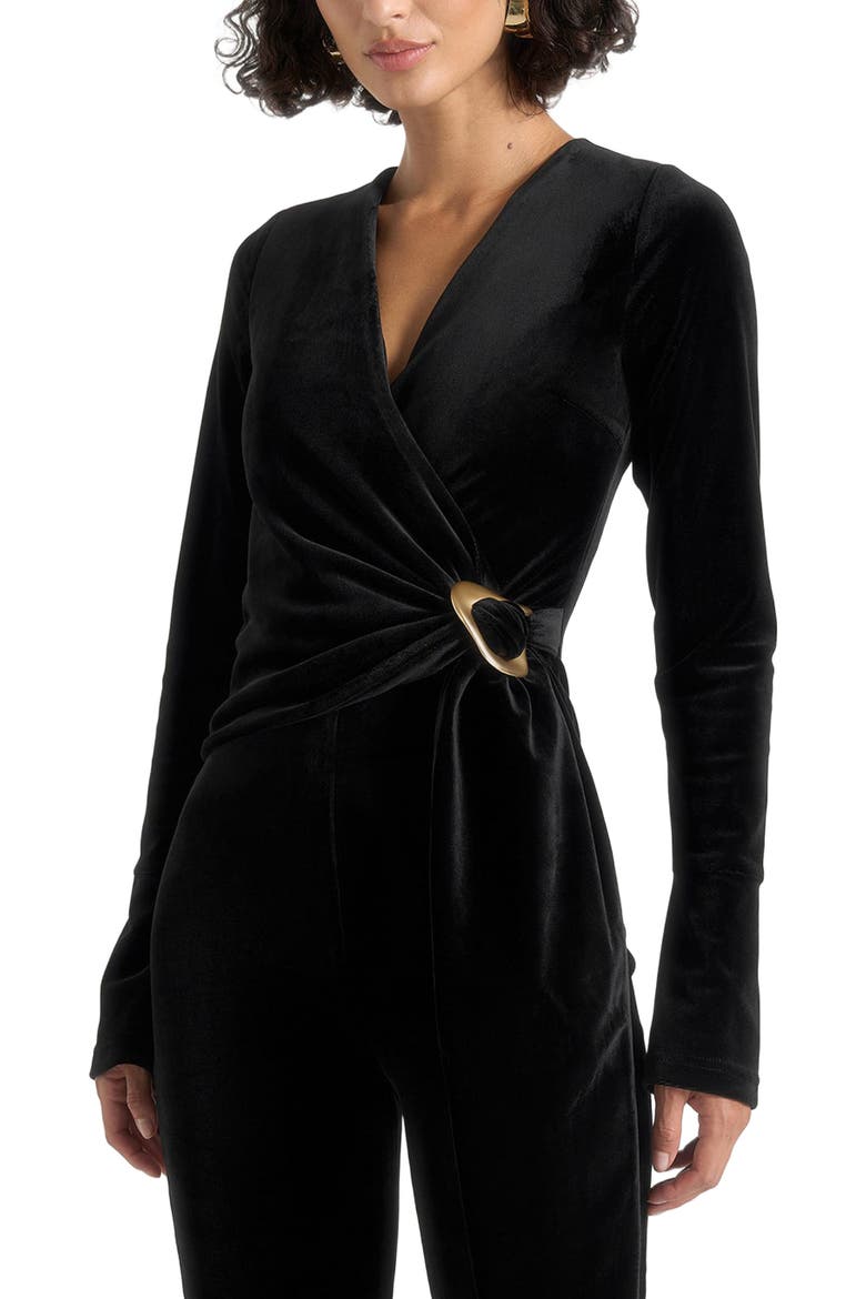 Solel Velour Wrap Jumpsuit, Alternate, color, Black