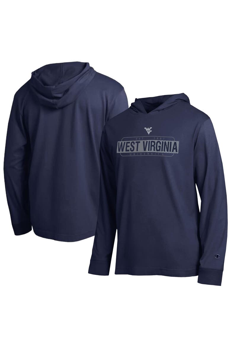 Men's Champion  Navy West Virginia Mountaineers Gradient All-Star Long Sleeve Hooded T-Shirt, Main, color, Navy