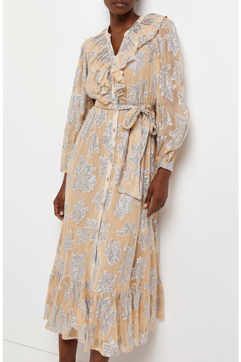 Ultimate Ruffle Metallic Floral Long Sleeve Dress, Alternate, color, LIGHT PINK