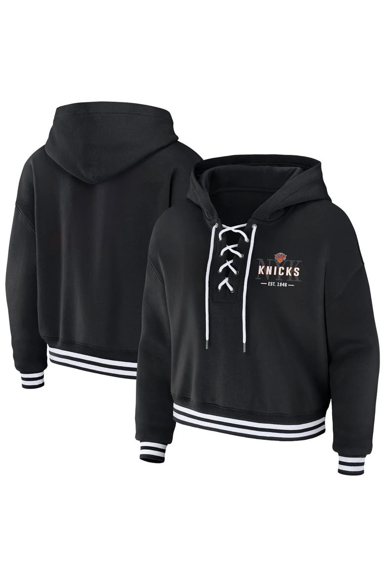 Women's WEAR by Erin Andrews  Black New York Knicks Lace Up Hoodie, Main, color, Black