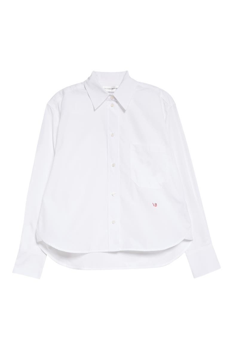 Crop Button-Up Poplin Shirt, Alternate, color, WHITE