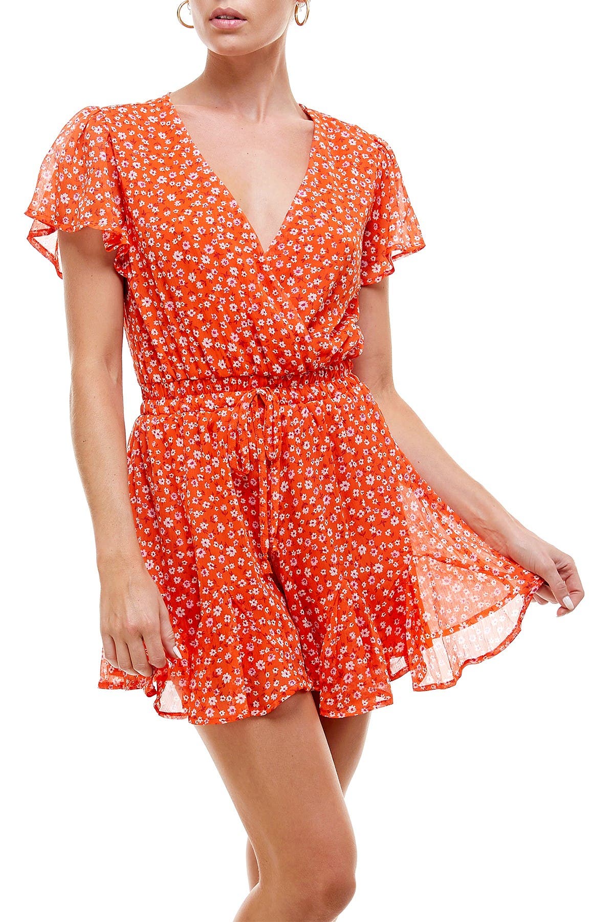 Row A Ditsy Print Chiffon Godet Romper (Women) | Nordstromrack