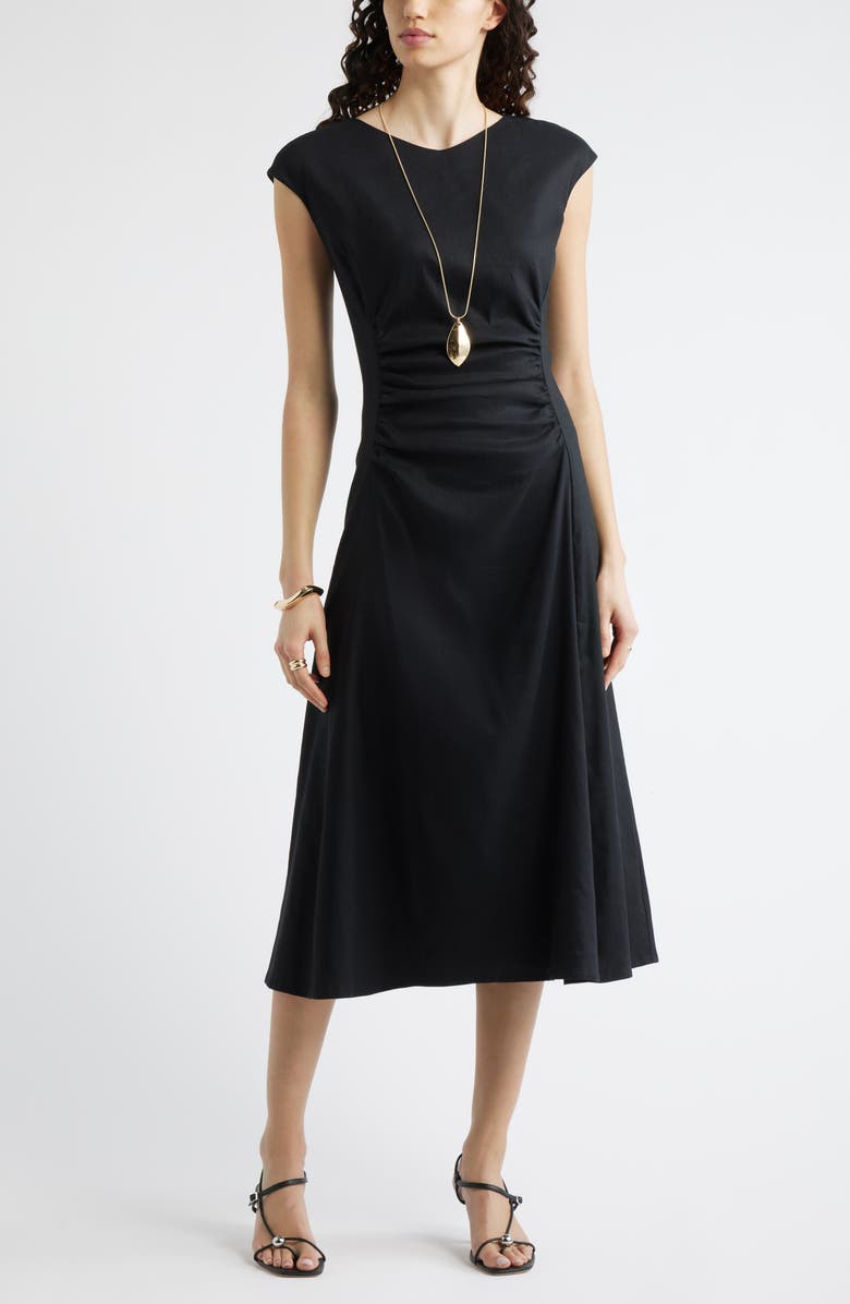 Nordstrom Ruched Midi Dress, Main, color, Black