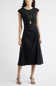 Nordstrom Linen Blend Ruched Midi Dress