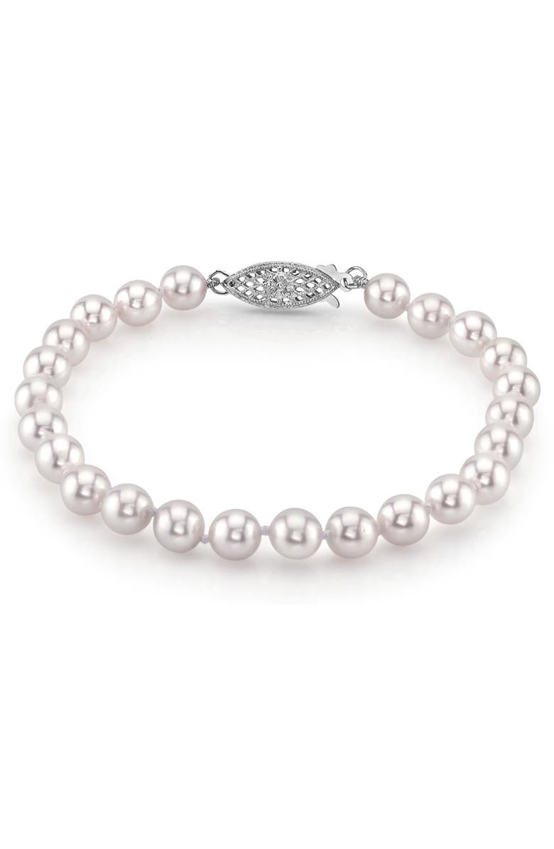 The Pearl Source Akoya Pearl Bracelet 6-6.5mm, Main, color, White Pearl - Finesse Clasp