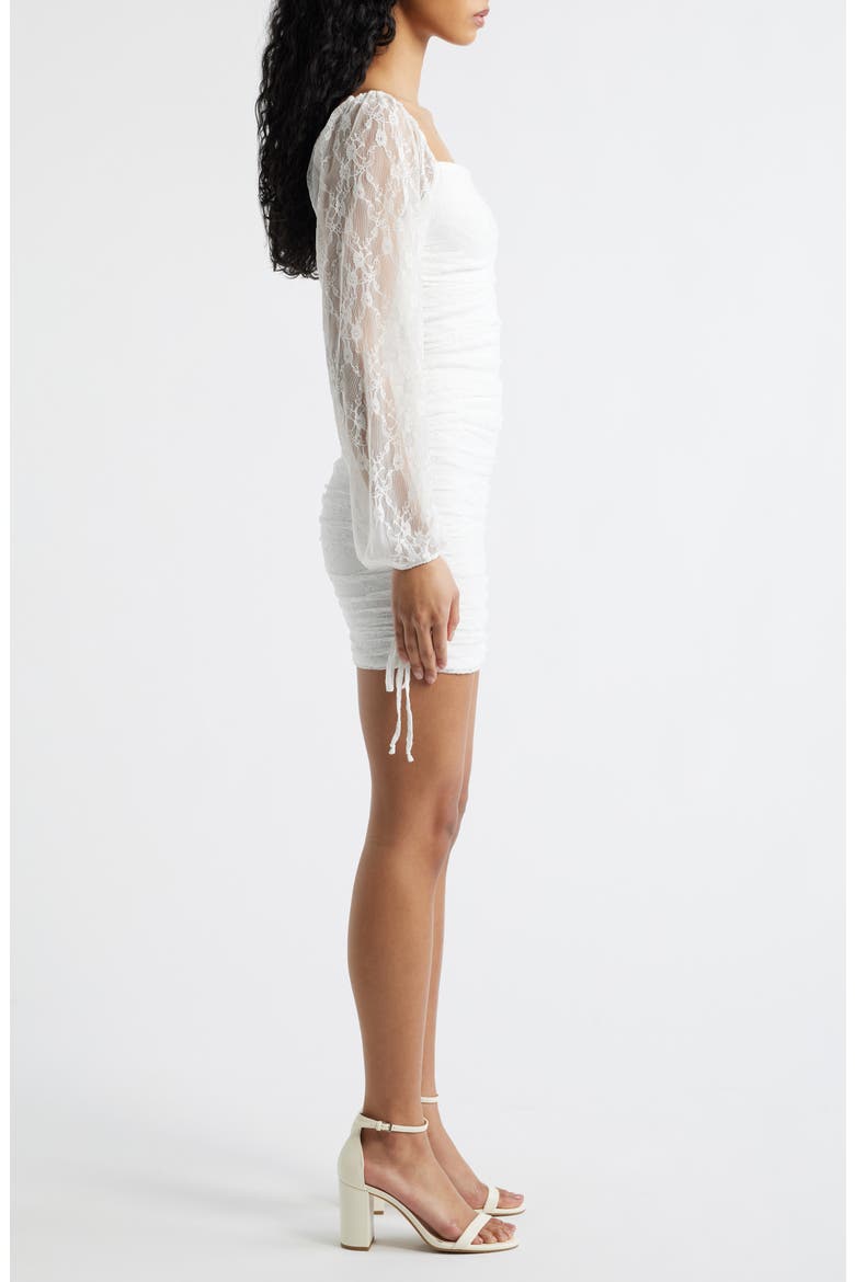 Lace Square Neck Ruched Minidress, Alternate, color, WHITE