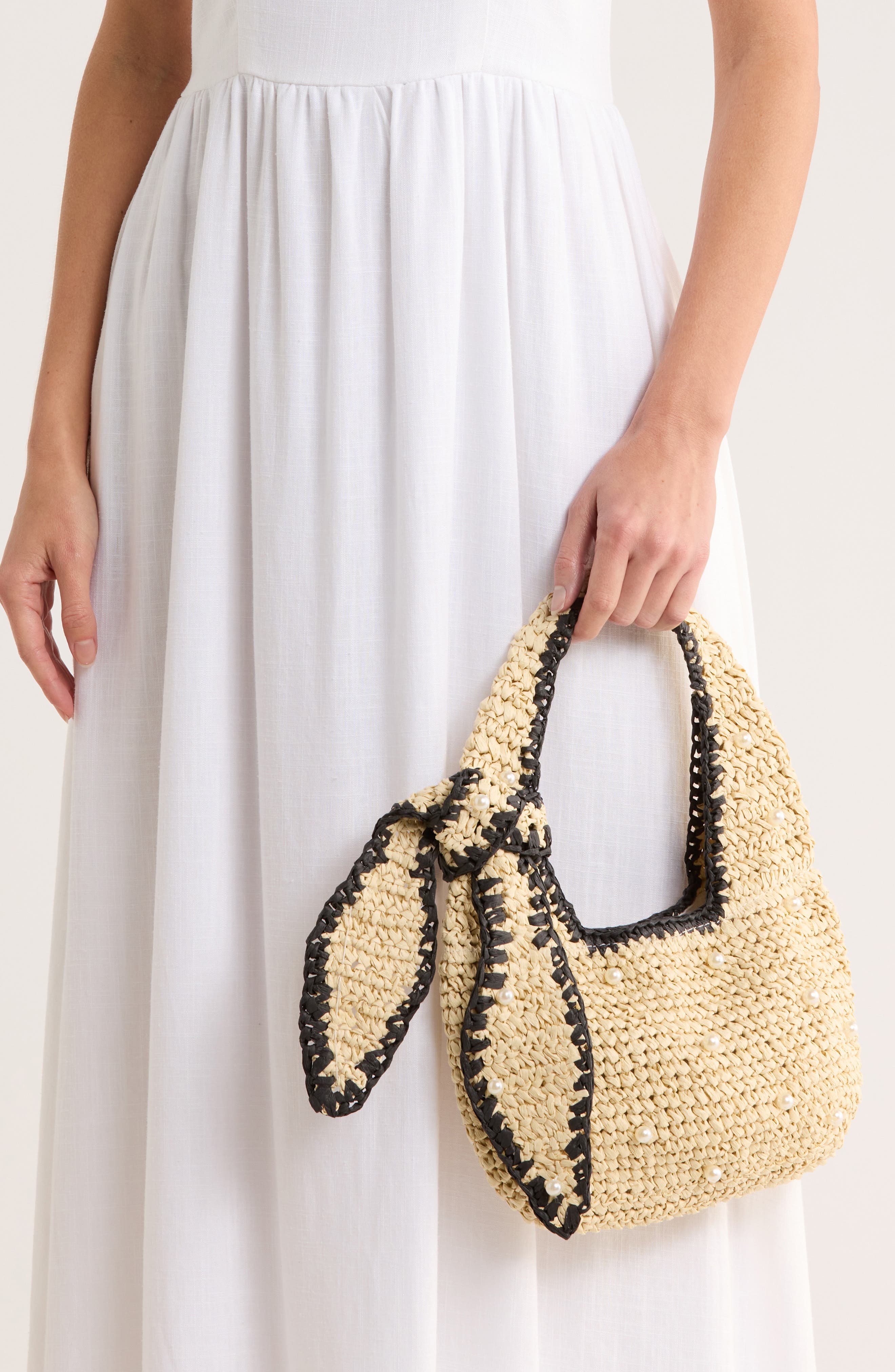 ALESSIA BIANCHI Faux Pearl Shoulder Bag, Alternate, color, Off White/ Black