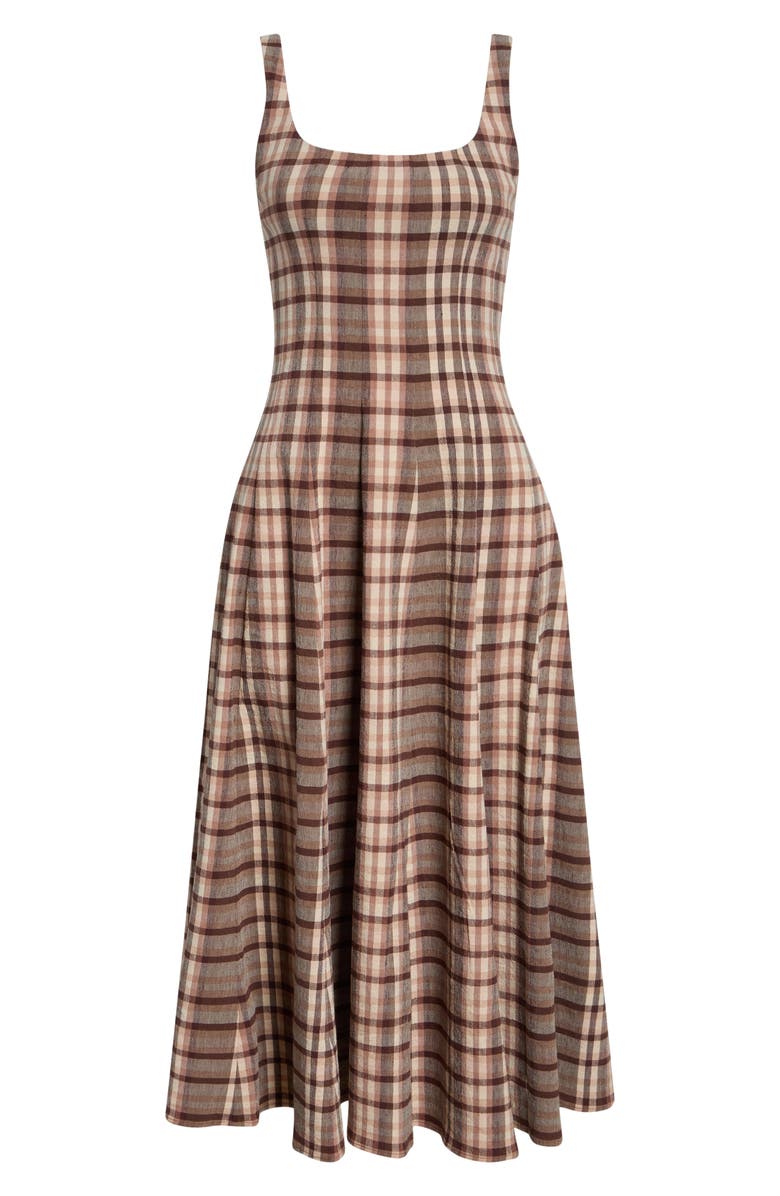 STAUD Wells Floral Stitch A-Line Midi Sundress, Main, color, Tuscany Plaid