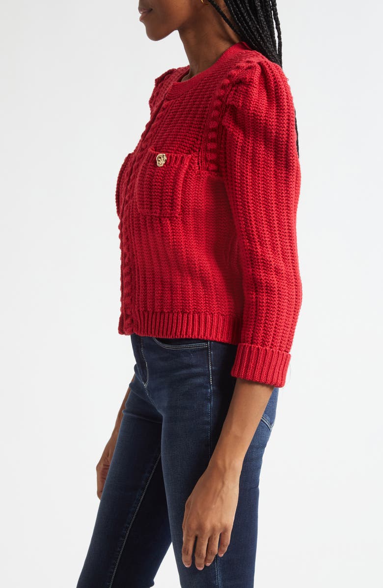 L'AGENCE Delli Juliet Sleeve Cotton Blend Cardigan, Alternate, color, Engine Red/ Gold