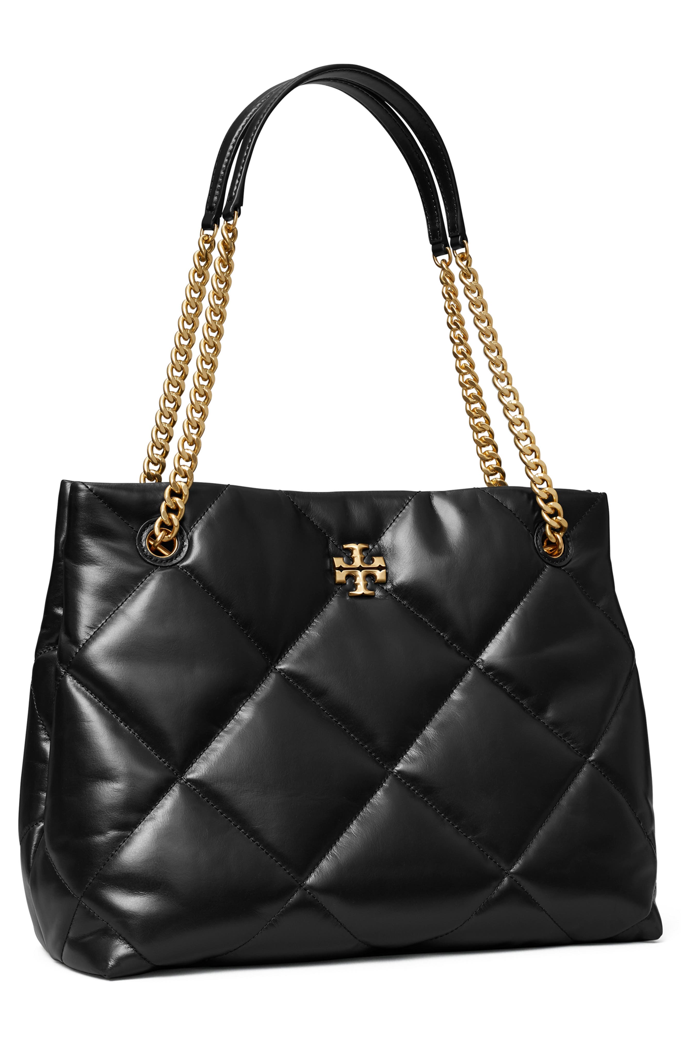 Tory Burch Kira Diamond Quilted Leather Tote, Alternate, color, Black