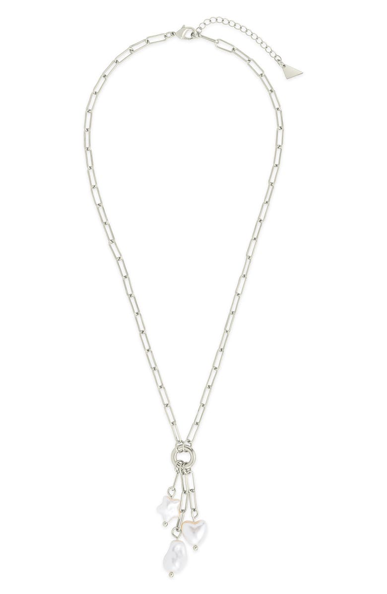 Sterling Forever Sabrina Mixed Pearl Charm Necklace, Alternate, color, Silver