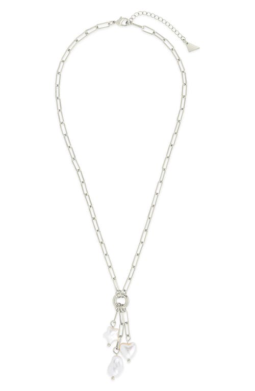 Sterling Forever Sabrina Mixed Pearl Charm Necklace In Silver