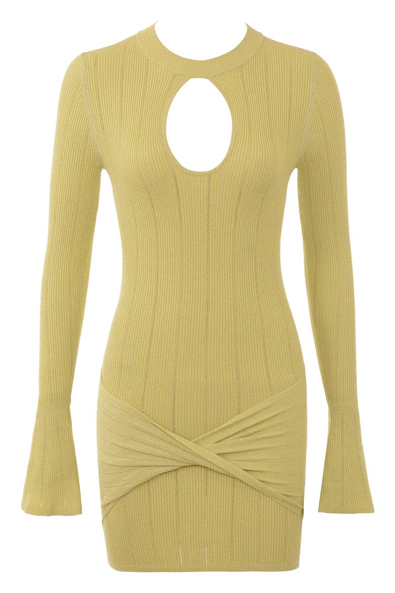 Aziza Metallic Cutout Long Sleeve Rib Minidress, Alternate, color, PISTACHIO