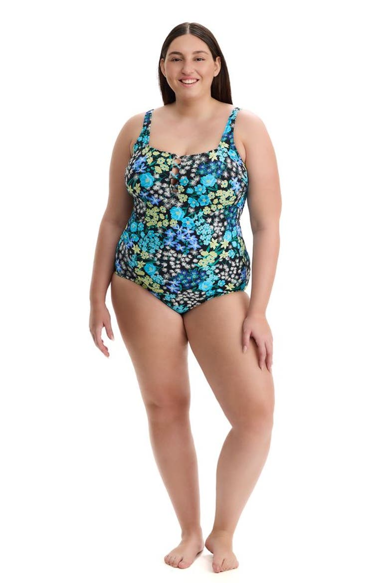 Havana Heat Plus Size Square Neck One Piece Swimsuit, Alternate, color, Blue