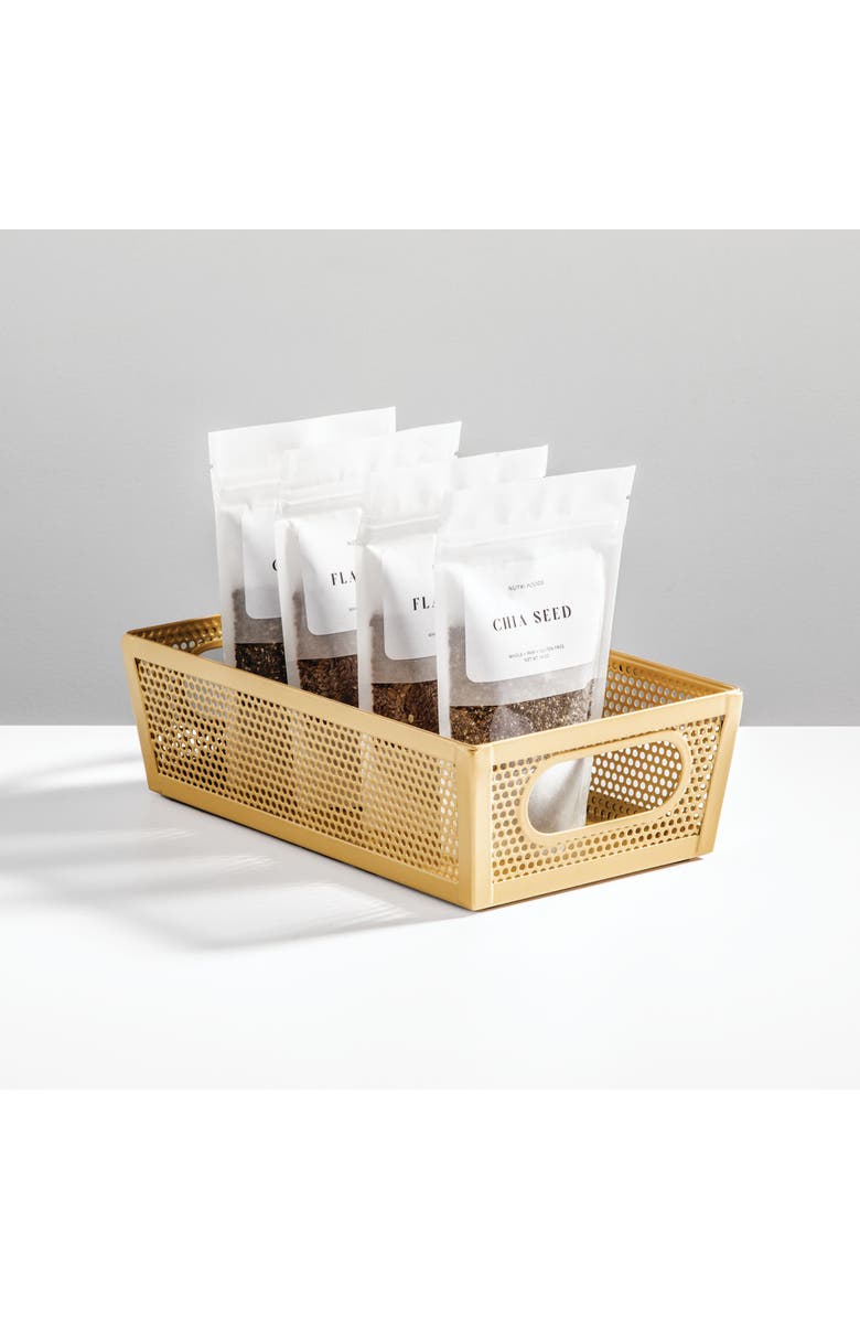 mDesign Perforated Metal Storage Bin with Handles - Set of 2 - Soft Brass, Alternate, color, Soft Brass