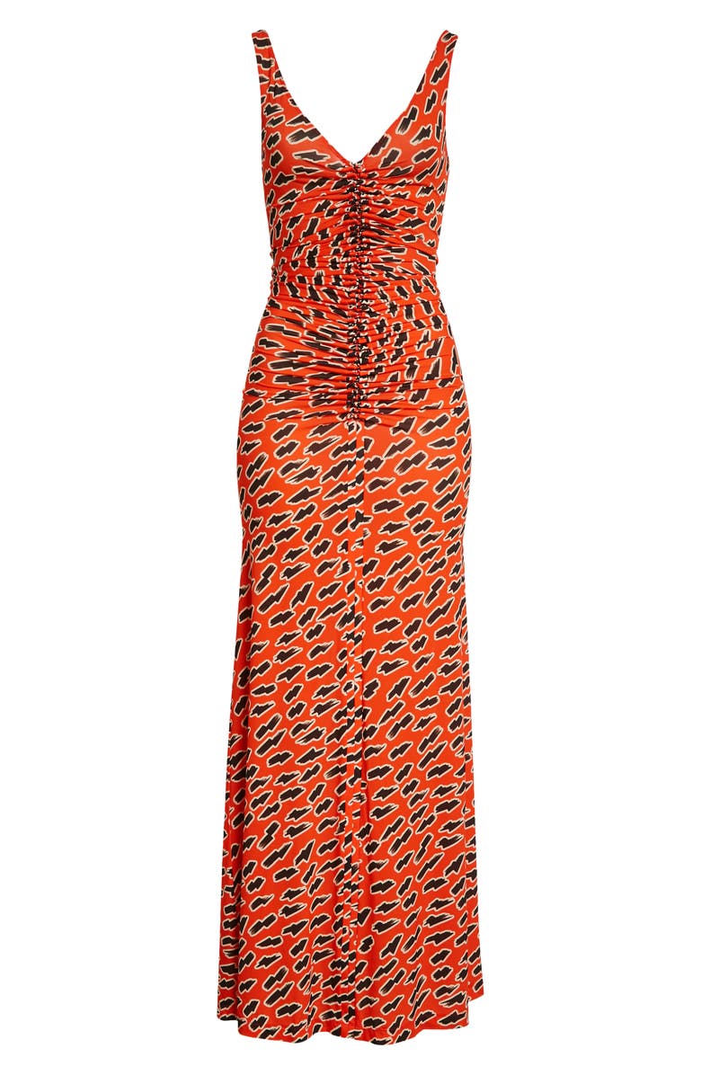 Rabanne Lightning Print Ruched V-Neck Maxi Dress, Alternate, color,