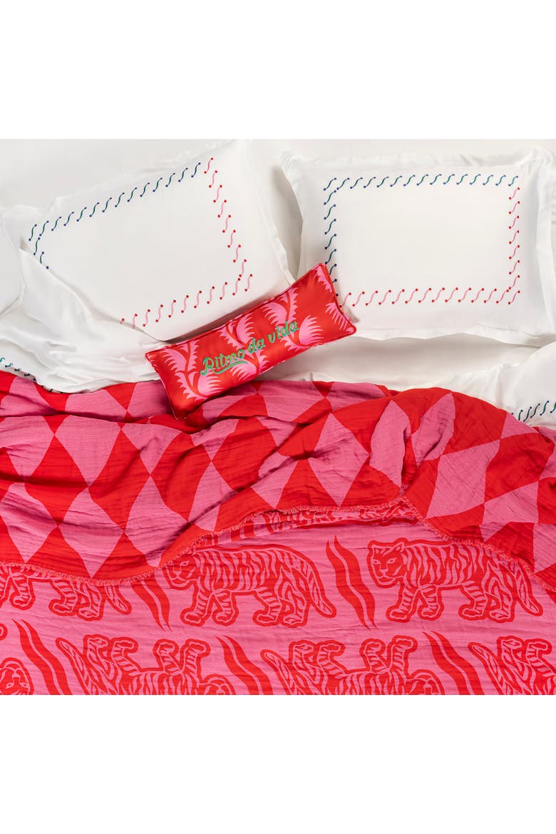 Costa Double-faced Fringed Statement Bedding, Main, color, Red