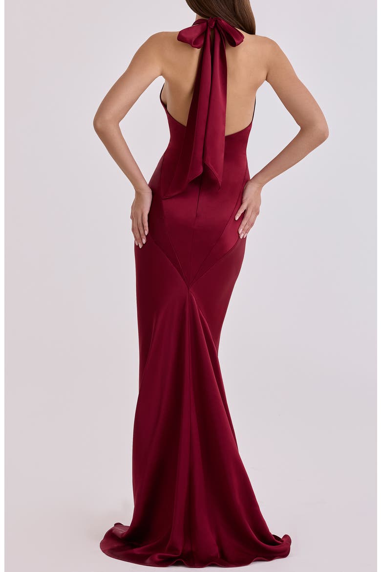 Oliviana Cutout Satin Halter Gown, Alternate, color, WINE