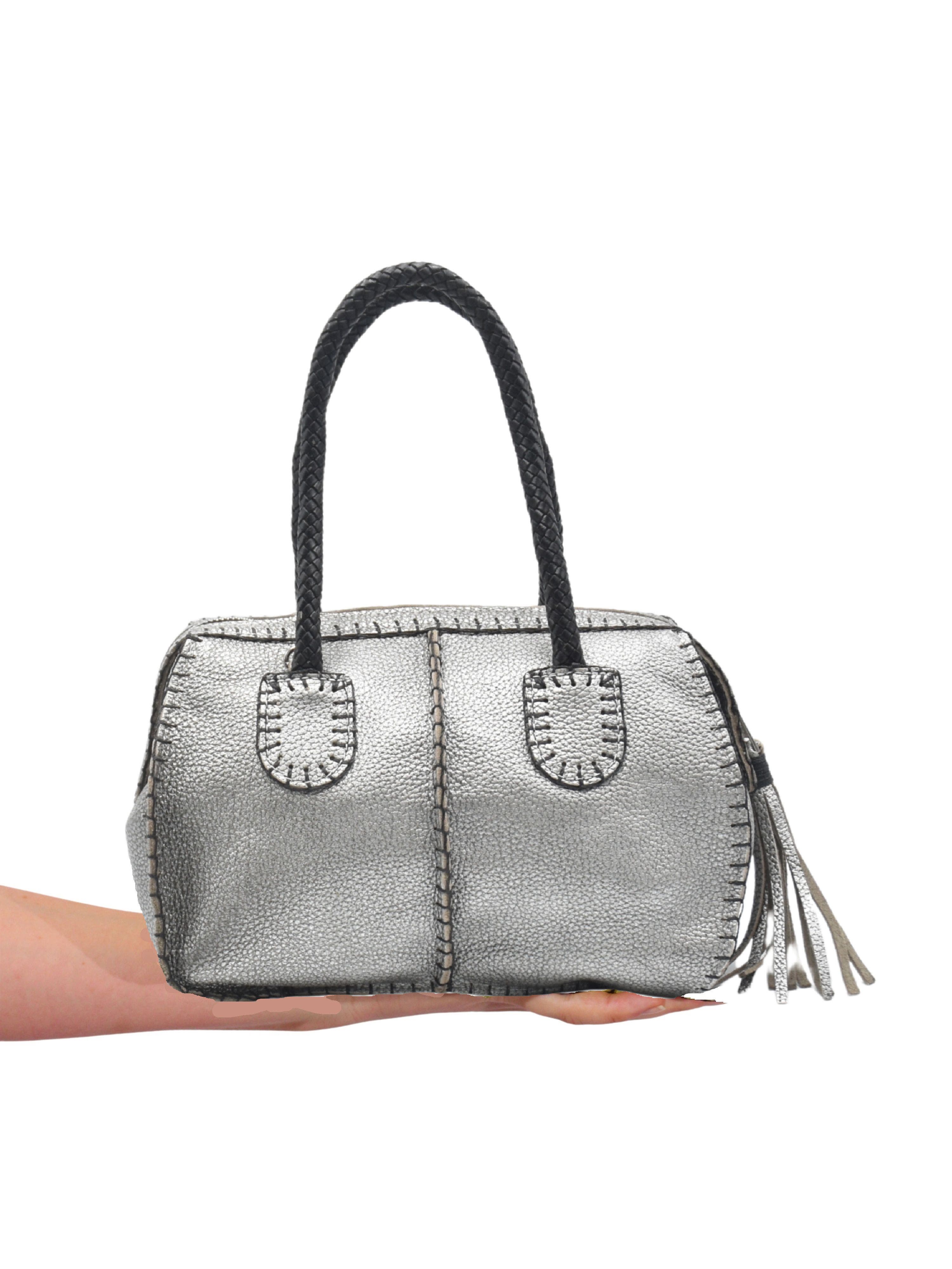 Carlos Falchi Mini Barrel Top Grain Leather Bag, Alternate, color, Roman Chrome