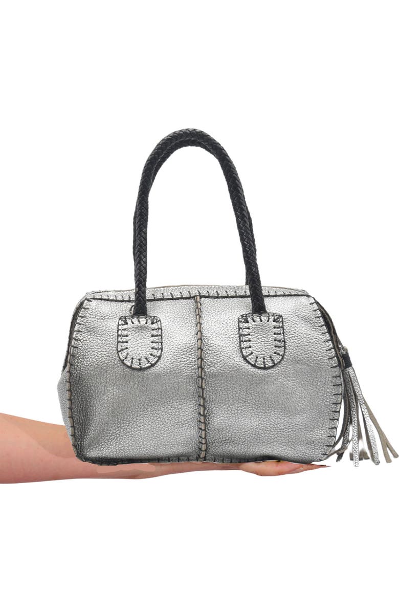 Carlos Falchi Mini Barrel Top Grain Leather Bag, Alternate, color, Roman Chrome