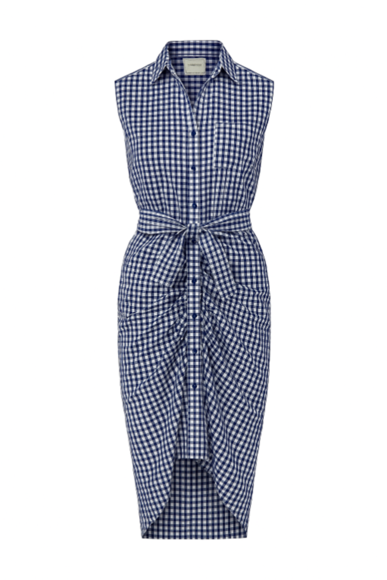 The Sleeveless Wrap Front Dress, Main, color, Navy Check