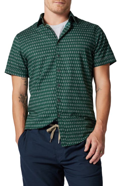 Warring Taylor Sports Fit Foulard Print Short Sleeve Cotton Button-Up Shirt