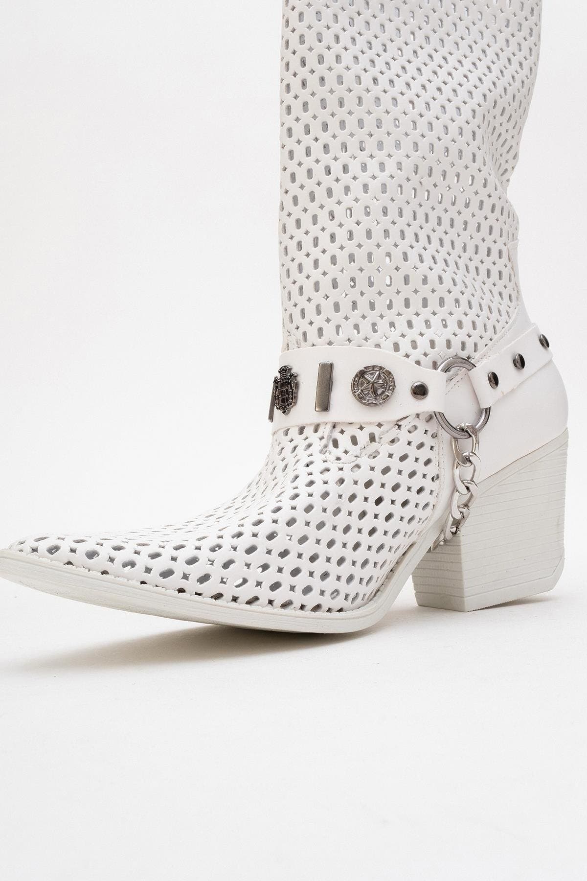 Prologue Shoes Lumen Block Heel Summer Boot, Alternate, color, White Faux Leather