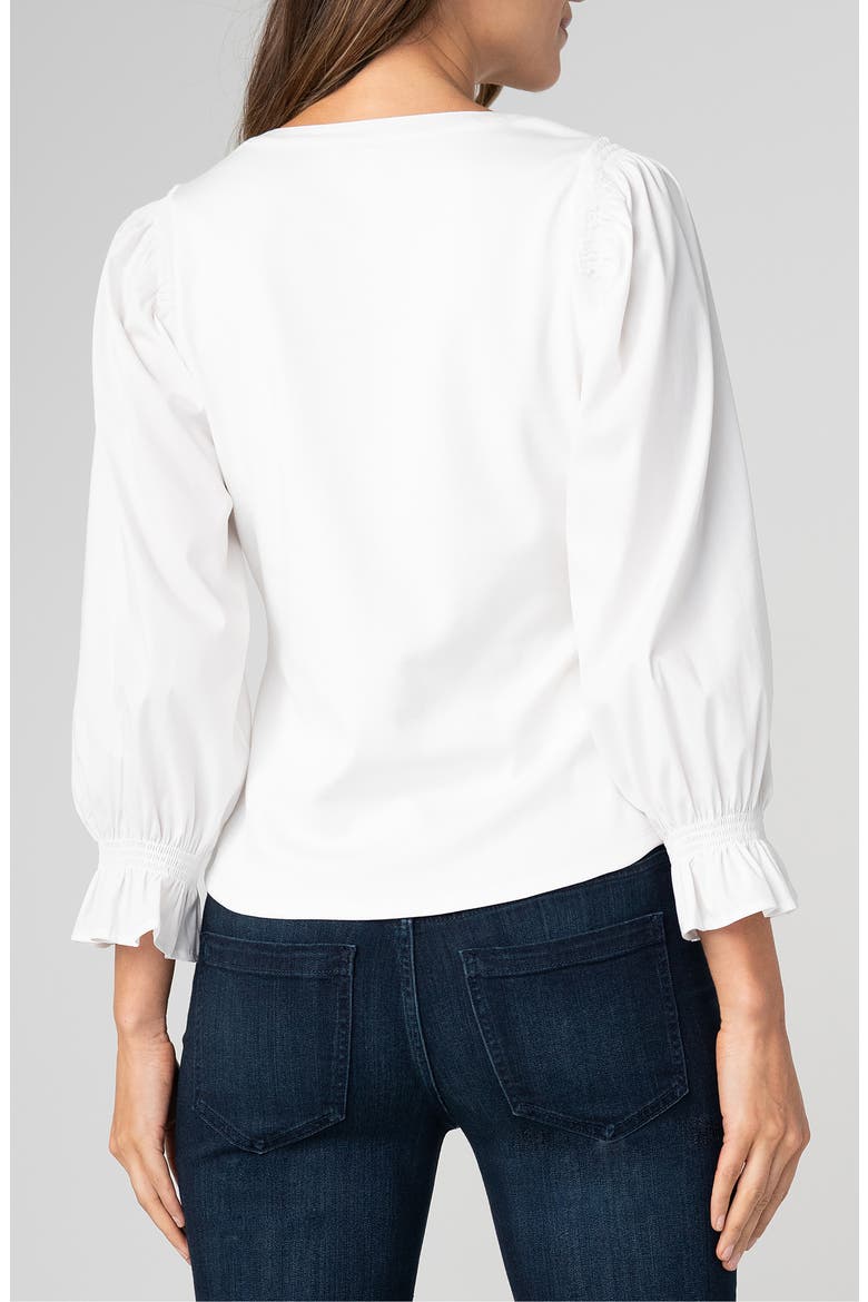 Mixed Media Three-Quarter Sleeve Top, Alternate, color, WHITE
